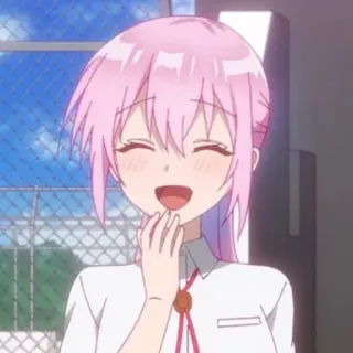 🍧 Anime, Mädchen, rosa Haare, Schuluniform, niedlich, lächelnd telegram sticker
