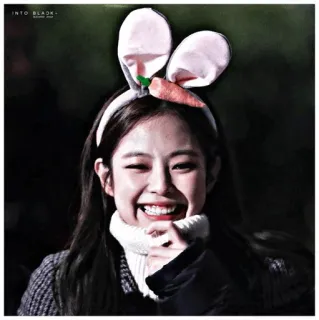 ☘ INTO BLACK- wanita, senyum, bahagia, telinga kelinci, wortel telegram sticker