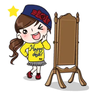 ✨ Happy days! Мультфильм, Девочка, Счастливая, Милая, Зеркало whatsapp sticker