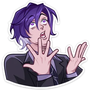 😫 anime, dibujos animados, sticker, pelo morado, gracioso, expresión, personaje whatsapp sticker