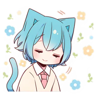 😒 แมว, อนิเมะ, น่ารัก, สีฟ้า, ดอกไม้, การ์ตูน, คาวาอิ, สติกเกอร์ telegram sticker
