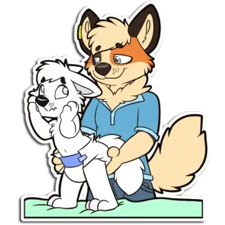 😏 furry, anthropomorphic, diaper, diaper fur, care, dog, cute, cartoon telegram sticker