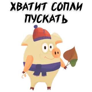 😢 ХВАТИТ СОПЛИ ПУСКАТЬ 돼지, 겨울, 모자, 목도리, 만화, 동물 whatsapp sticker
