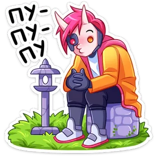 ⭐ пу-пу-пу Anime, Demônio, Ciborgue, Cabelo rosa, Fofo, Roxo telegram sticker