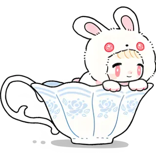 ☕ thỏ, tách trà, dễ thương, kawaii, thỏ, động vật, trẻ em, nhãn dán telegram sticker