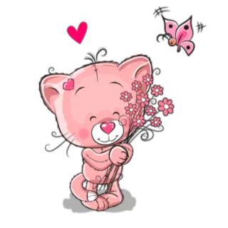 🤔 gatto, gattino, carino, fiori, farfalla, cuore, rosa whatsapp sticker
