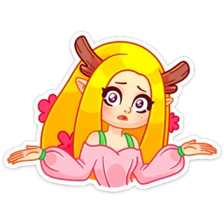 🤷‍♀️ sticker, cartone animato, ragazza, fata, corna, scrollata di spalle telegram sticker
