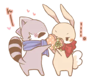 😌 いL〜しL〜 Kreskówka, Zwierzę, Szop, Królik, Szalik, Miłość, Serce, Słodkie whatsapp sticker