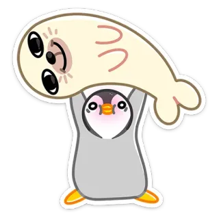 💪 animale, pinguino, foca, carino, cartone animato, adesivo telegram sticker