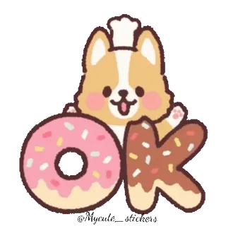 👌 ok 柯基, 狗, 甜甜圈, 烘焙, 厨师, 可爱, 好的, 卡通 telegram sticker