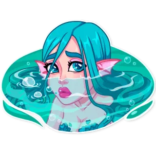🥺 Meerjungfrau, Cartoon, Wasser, blaue Haare, Meer, Fisch, Fantasy telegram sticker