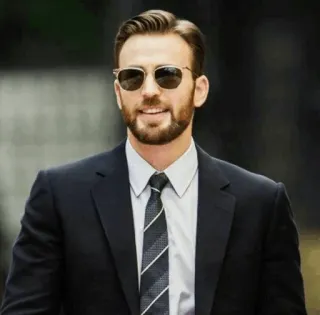 😎 Chris Evans, ator, óculos de sol, terno, retrato telegram sticker