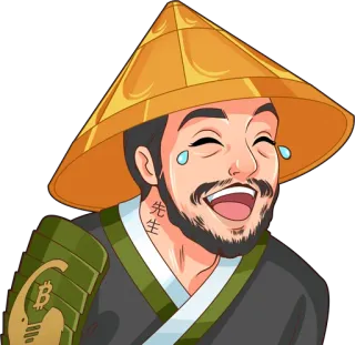 😂 先生 мужчина, смех, азиат, шляпа, крипто, биткоин telegram sticker