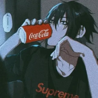 🩸 Coca-Cola, Supreme anime, coca-cola, supreme, minuman, merah, rambut hitam, kartun telegram sticker