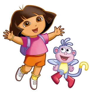 😀 Dora Dora the Explorer การ์ตูน, เด็ก, นักสำรวจ, รองเท้าบูท, ลิง telegram sticker