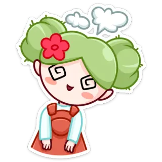 🌵 dessin animé, fille, étourdi, confus, autocollant telegram sticker