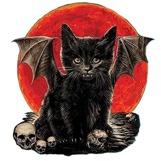 😈 кот, хэллоуин, череп, летучая мышь, котёнок, красная луна, жуткий, готика telegram sticker
