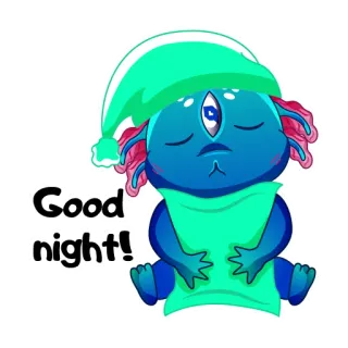 😴 Good night! ราตรีสวัสดิ์, นอนหลับ, การนอนหลับ, มนุษย์ต่างดาว, น่ารัก, การ์ตูน, หมอน telegram sticker