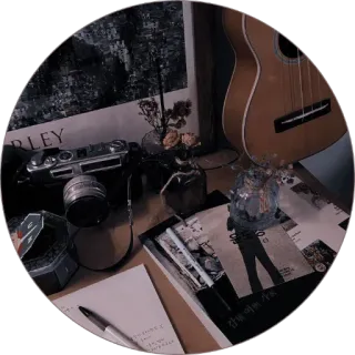 💭 camera, guitar, still life, vintage, aesthetic, objects, desk telegram sticker