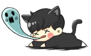 😵 кот, призрак, милый, аниме, мультфильм telegram sticker
