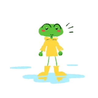 🌦 rana, impermeabile, stivali da pioggia, pozzanghera, carino, cartone animato, verde whatsapp sticker
