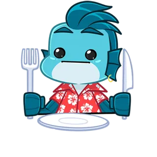 🐟 Cartone animato, Pesce, Mangiare, Cena, Personaggio, Illustrazione telegram sticker