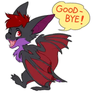 🙃 GOOD-BYE! murciélago, adiós, despedida, lindo, animal, dibujos animados, pegatina telegram sticker