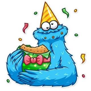 🥳 Cookie Monster Sesame Street keks, monster, sesamstraße, party, geburtstag, kuchen, cartoon telegram sticker