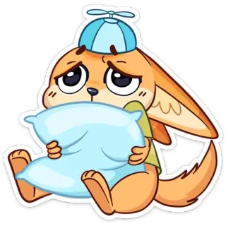 😨 грустный, кролик, милый, подушка, животное, мультфильм telegram sticker
