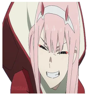 😬 Zero Two Darling in the Franxx аниме, девушка, Zero Two, Darling in the Franxx, розовые волосы, персонаж telegram sticker