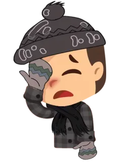 ❄ triste, inverno, freddo, ragazzo, mal di testa, male whatsapp sticker