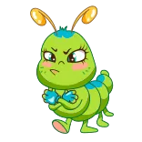 🤨 卡通, 毛毛虫, 生气, 昆虫, 绿色, 可爱 whatsapp sticker