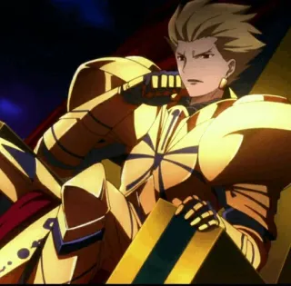✨ Gilgamesh Fate/stay night Anime, Król, Złota zbroja, Siedzący, Poważny telegram sticker