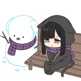 😔 Аниме, Снеговик, Зима, Милый, Девушка, Кот telegram sticker