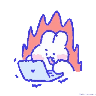 🥰 coniglio, laptop, fuoco, carino, lavorando, computer telegram sticker
