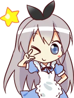 😉 Anime, Mädchen, Cartoon, Chibi, Süß, Maid Kleid, Friedenszeichen telegram sticker