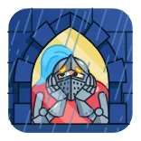 ☹️ caballero, triste, lluvia, castillo, dibujos animados, medieval, armadura telegram sticker