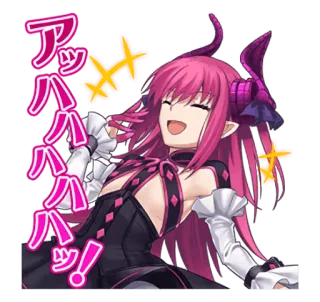 😄 アッハッハッハッ! アニメ, 女の子, 笑い, ピンク髪, 悪魔の角 telegram sticker