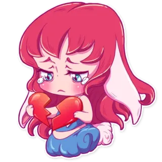 💔 Desenho animado, Triste, Coração partido, Chorando, Anime, Garota, Desilusão amorosa telegram sticker