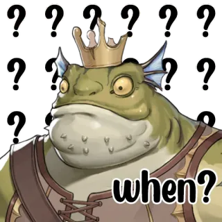 😵‍💫 when? лягушка, вопрос, когда, король, мультфильм, животное telegram sticker