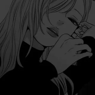 🖤 Anime, Triste, Ragazza, Emozionale, Ritratto, Bianco e nero, Manga telegram sticker