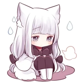 😤 anime girl, chibi, cat ears, kawaii, cute, sad telegram sticker