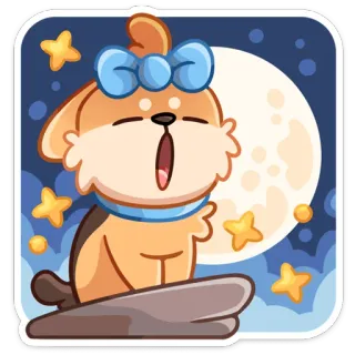 🌓 anjing, bulan, bintang, imut, mengantuk, malam, pita whatsapp sticker