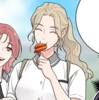 🥢 cartoon, woman, eating, happy telegram sticker