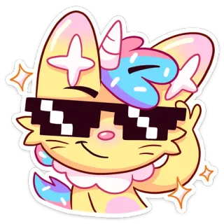 😎 gato, unicórnio, óculos deal with it, adesivo, desenho animado, dedo do meio whatsapp sticker