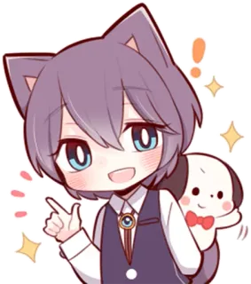 ☝ Chibi, Anime, Oreilles de chat, Dessin animé, Kawaii, Mignon, Chien telegram sticker