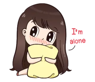 🥰 I'm alone triste, solitária, menina, sozinha, desenho animado, kawaii whatsapp sticker