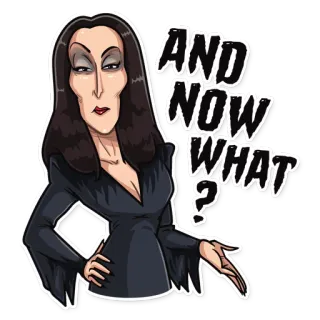 😑 Morticia Addams The Addams Family AND NOW WHAT? Dibujo animado, Mujer, Familia, Oscuro, Addams telegram sticker