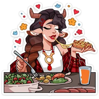 ⭐ телец, зодиак, гороскоп, еда, еда, мультфильм, стикер telegram sticker