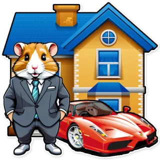 💰 criceto, vestito, auto, casa, lusso, ricchezza, cartone animato telegram sticker